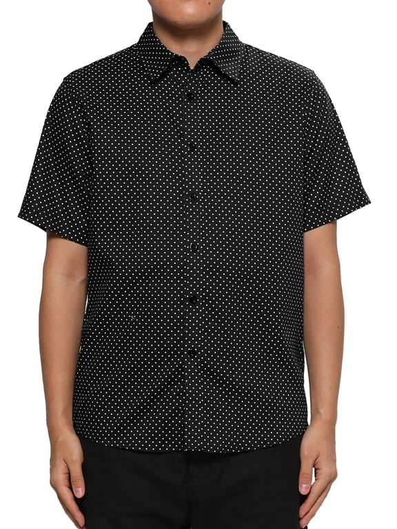 Big & Tall Men's Short Sleeves Cotton Polka Dots Button up Shirt Black 42