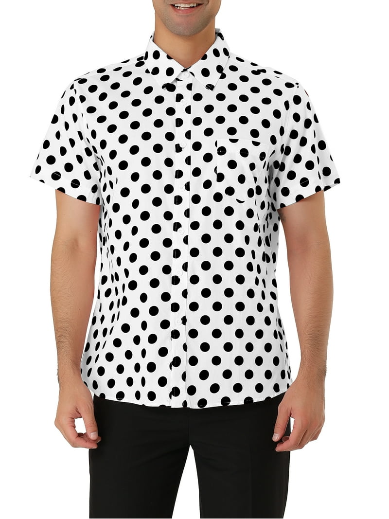 dot button-down short sleeve shirt（XL） MODA NOVA Big & Tall Men's Short Sleeves Cotton Polka Dots Button