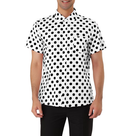 MODA NOVA Big & Tall Men's Short Sleeves Cotton Polka Dots Button up Shirt Black and White 42