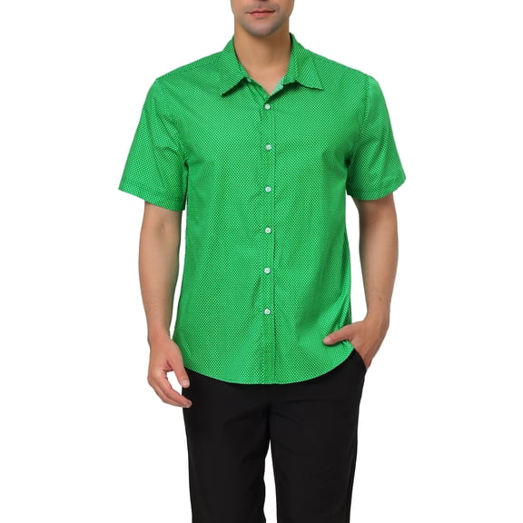 MODA NOVA Big & Tall Men's Short Sleeves Cotton Polka Dots Button up Shirt Bright Green 38
