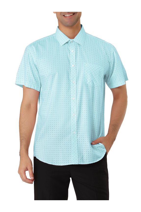 Big & Tall Men's Short Sleeves Cotton Polka Dots Button up Shirt Light Blue 34