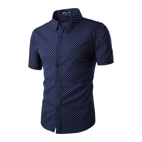 MODA NOVA Big & Tall Men's Short Sleeves Cotton Polka Dots Button up Shirt Navy Blue 50