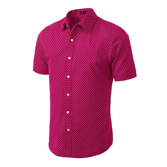 MODA NOVA Big & Tall Men's Short Sleeves Cotton Polka Dots Button up Shirt Rose Red 42