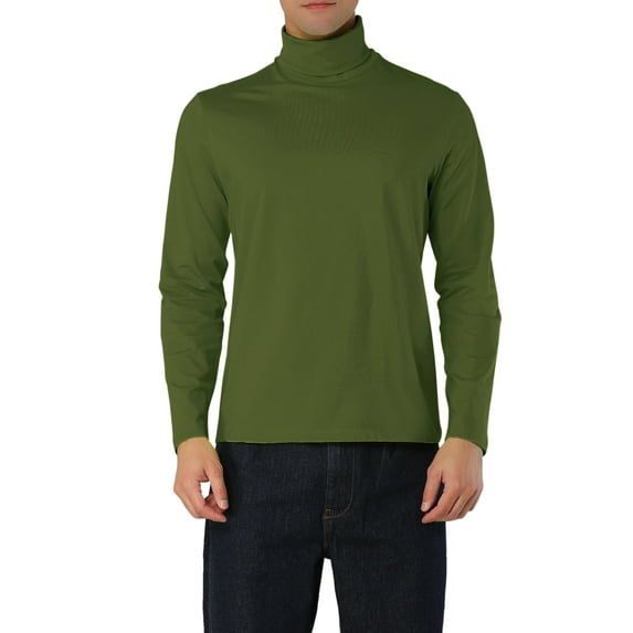 MODA NOVA Big & Tall Men's Solid Color Turtleneck Long Sleeve Pullover Tops ArmyGreen L(42)