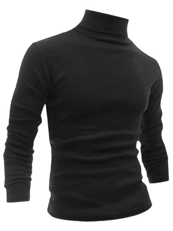 Big & Tall Men's Solid Color Turtleneck Long Sleeve Pullover Tops Black XXL(50)
