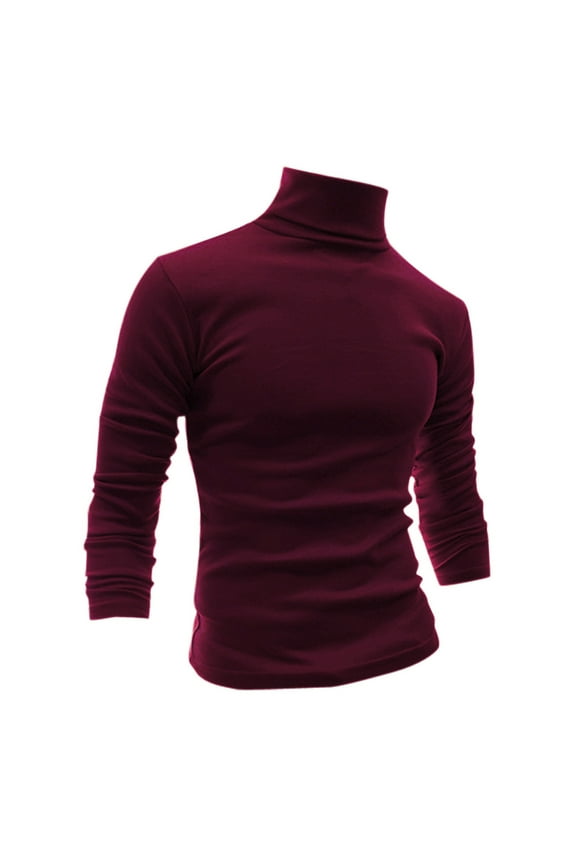 Big & Tall Men's Solid Color Turtleneck Long Sleeve Pullover Tops Burgundy L(42)