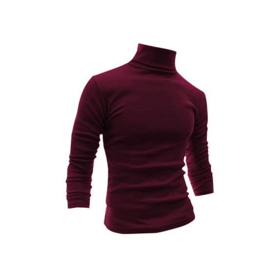 MODA NOVA Big & Tall Men's Solid Color Turtleneck Long Sleeve Pullover Tops Burgundy XL(46)