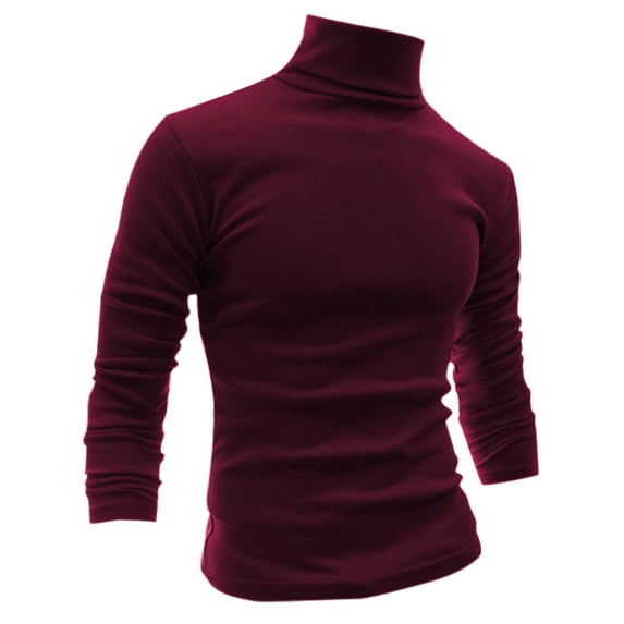 MODA NOVA Big & Tall Men's Solid Color Turtleneck Long Sleeve Pullover Tops Burgundy XXL(50)