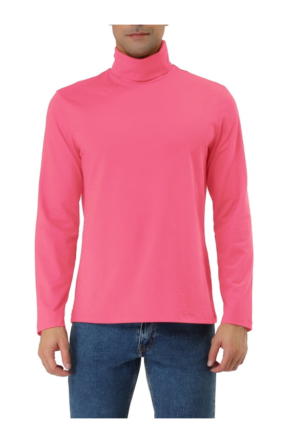 Big & Tall Men's Solid Color Turtleneck Long Sleeve Pullover Tops Fuchsia XXL(50)