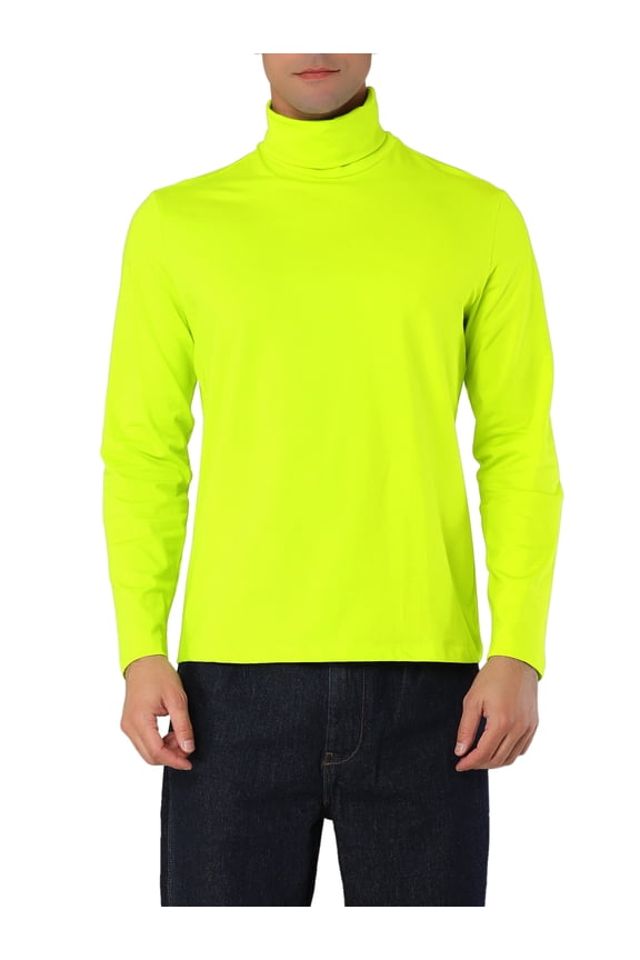 Big & Tall Men's Solid Color Turtleneck Long Sleeve Pullover Tops Green Yellow L(42)