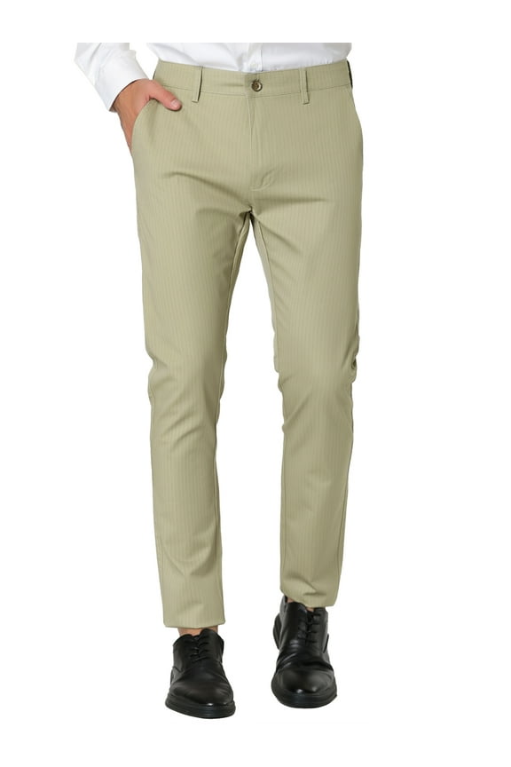 Big & Tall Men's Stripe Dress Pants Regular Fit Flat Front Trousers Khaki LT(US 34)