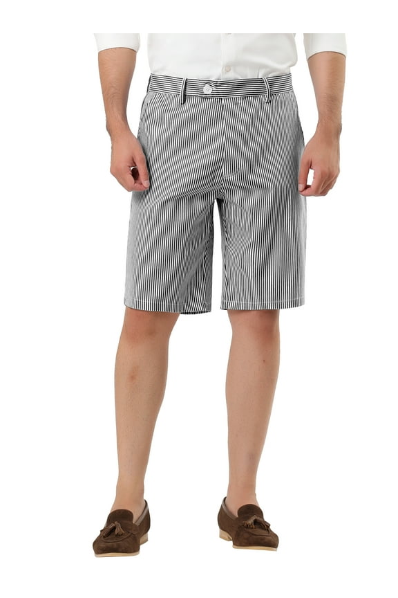 Big & Tall Men's Stripe Flat Front Mid-Rise Chino Walk Shorts Black and White LT(US 36)
