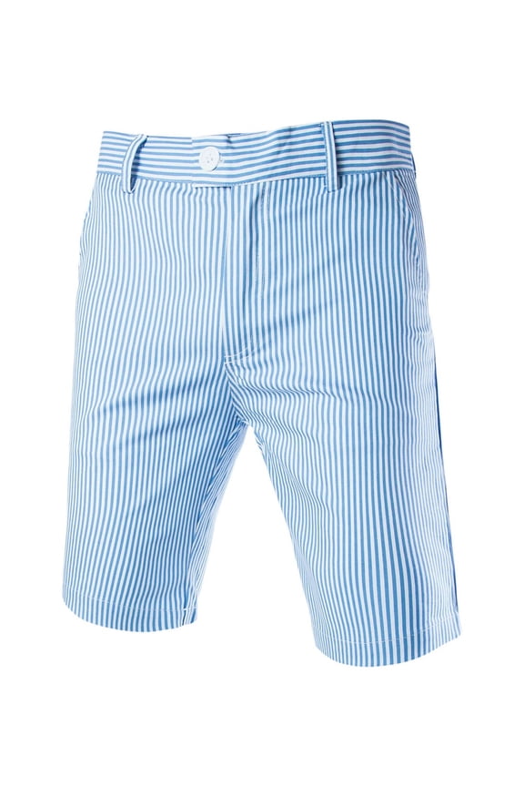 Big & Tall Men's Stripe Flat Front Mid-Rise Chino Walk Shorts Blue White LT(US 36)