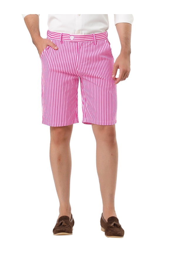 Big & Tall Men's Stripe Flat Front Mid-Rise Chino Walk Shorts Fuchsia LT(US 36)