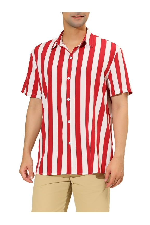 Big & Tall Men's Stripe Shirt Short Sleeved Button Down Shirt Red 2XLT