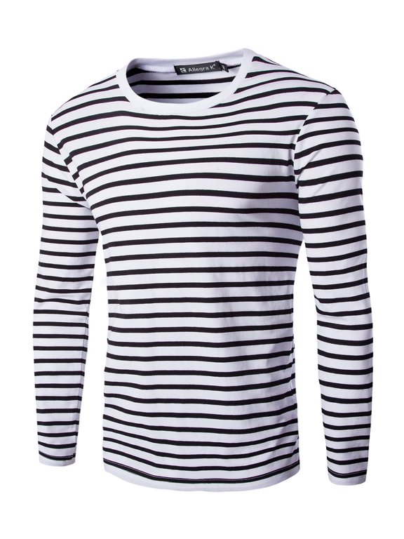 Big & Tall Men's Striped Crew Neck Long Sleeve Cotton Pullover Top