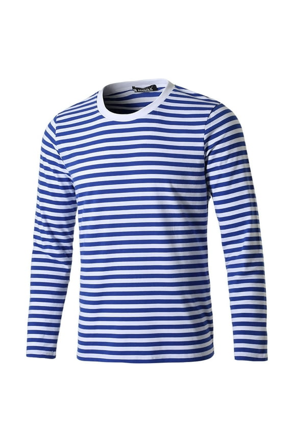 Big & Tall Men's Striped Crew Neck Long Sleeve Cotton Pullover Top