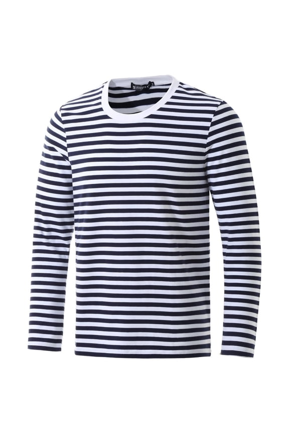 Big & Tall Men's Striped Crew Neck Long Sleeve Cotton Pullover Top