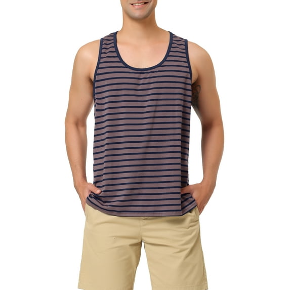 MODA NOVA Big & Tall Men's Striped Round Neck Color Block Tank Top Burgundy L