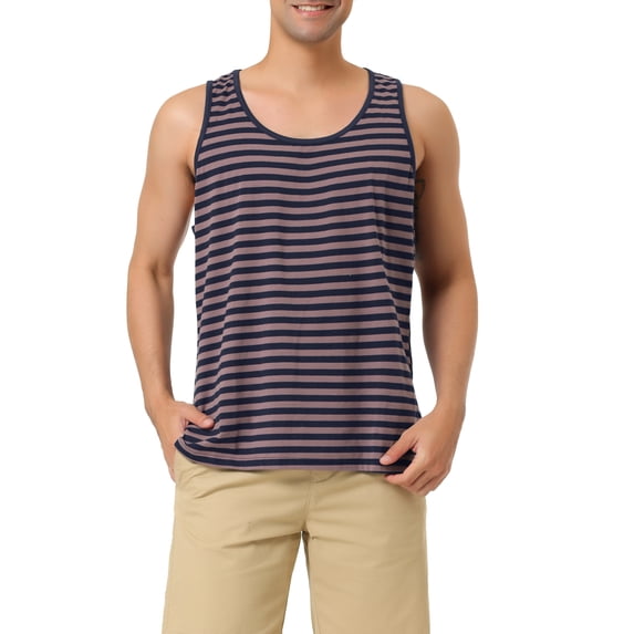 MODA NOVA Big & Tall Men's Striped Round Neck Color Block Tank Top Gray Purple XXL