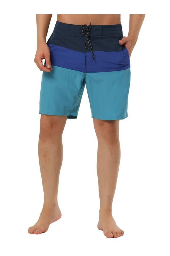 Big & Tall Men's Summer Color Block Shorts Drawstring Board Shorts Blue Black LT(US 36)