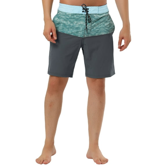MODA NOVA Big & Tall Men's Summer Color Block Shorts Drawstring Board Shorts Gray Blue 40W