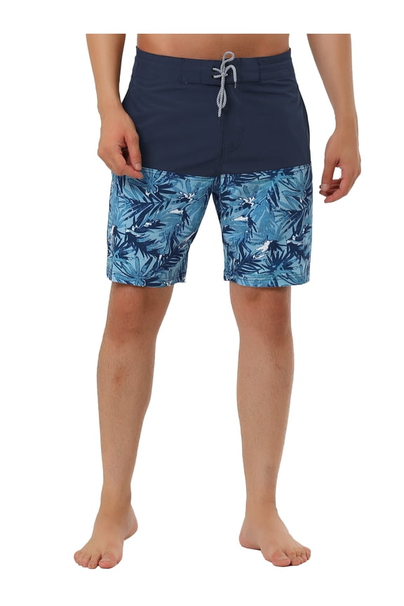 Big & Tall Men's Summer Color Block Shorts Drawstring Board Shorts Navy Leaf LT(US 36)