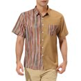 thumbnail image 1 of MODA NOVA Big & Tall Men's Summer Hawaiian Stripe Patchwork Button Down Shirt Khaki LT, 1 of 6