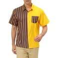 thumbnail image 1 of MODA NOVA Big & Tall Men's Summer Hawaiian Stripe Patchwork Button Down Shirt Multicolor Yellow LT, 1 of 6