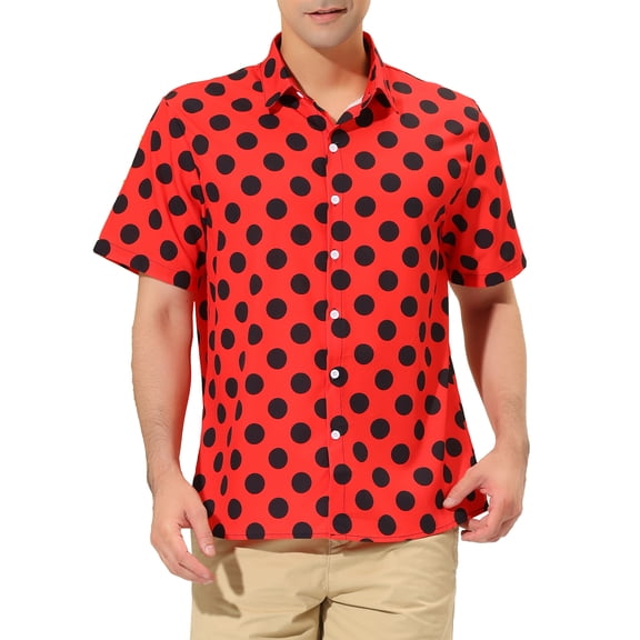 MODA NOVA Big & Tall Men's Summer Polka Dots Print Hawaiian Button Down Shirt Red LT