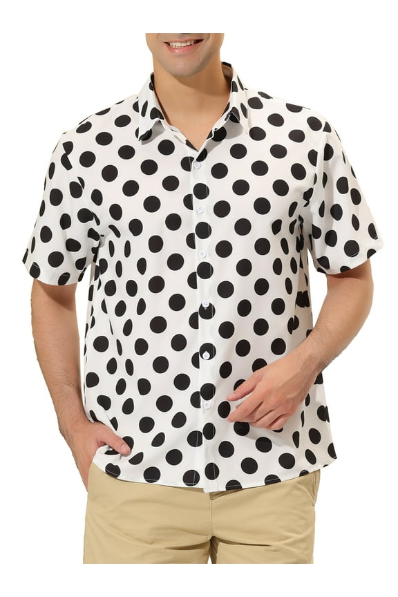 Big & Tall Men's Summer Polka Dots Print Hawaiian Button Down Shirt White 3XLT