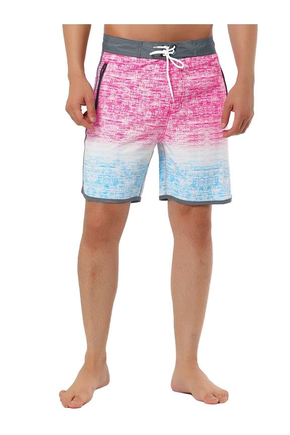 Big & Tall Men's Summer Printed Drawstring Color Block Board Shorts Pink Blue LT(US 36)