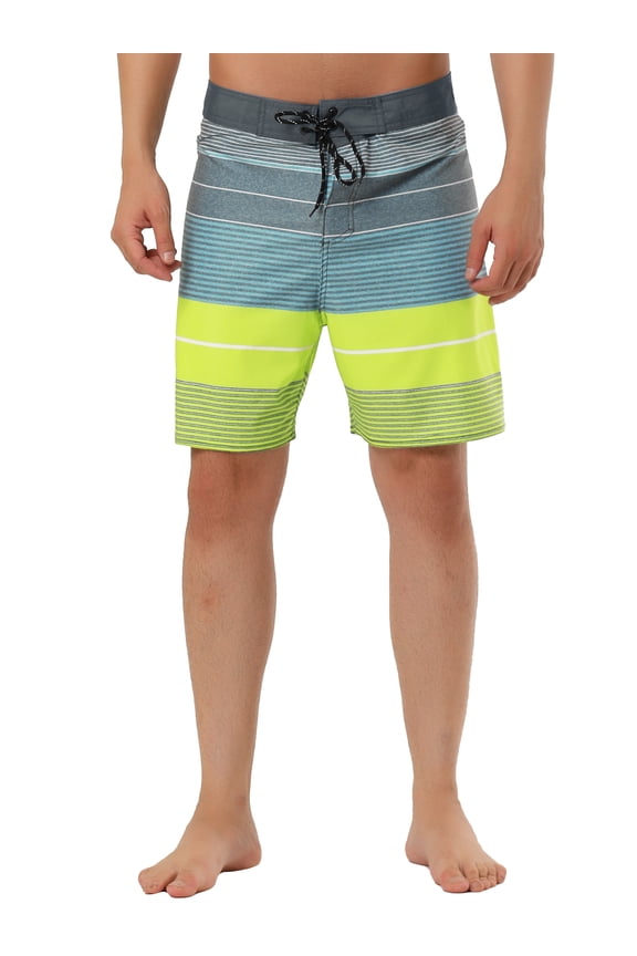 Big & Tall Men's Summer Printed Drawstring Color Block Board Shorts Yellow Blue LT(US 36)