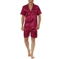 thumbnail image 1 of MODA NOVA Big & Tall Men's Summer Satin Pajama Sets Short Sleeve Nightwear Red XXL, 1 of 3