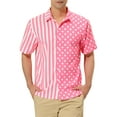 thumbnail image 1 of MODA NOVA Big & Tall Men's Summer Stripe Polka Dots Patchwork Hawaiian Shirt Pink White XLT, 1 of 6