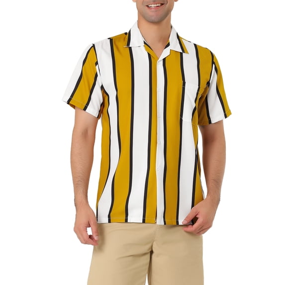 MODA NOVA Big & Tall Men's Summer Striped Shirts Short Sleeves Button Down Beach Shirt