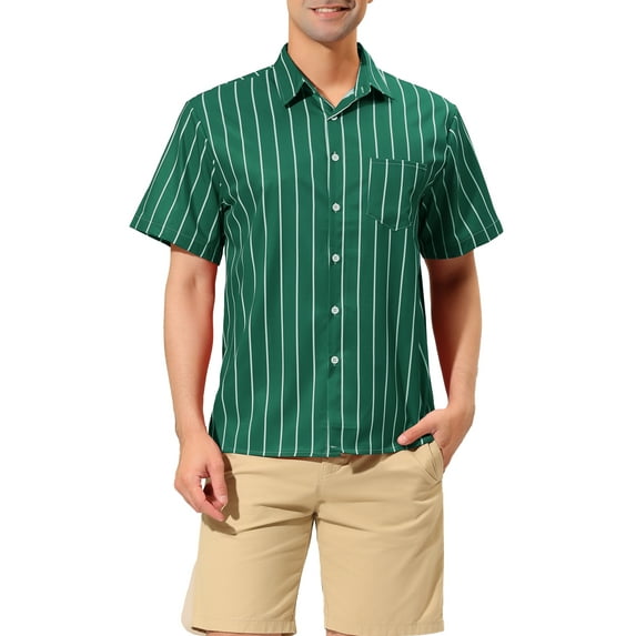 MODA NOVA Big & Tall Men's Summer Striped Shirts Short Sleeves Button Down Beach Shirt