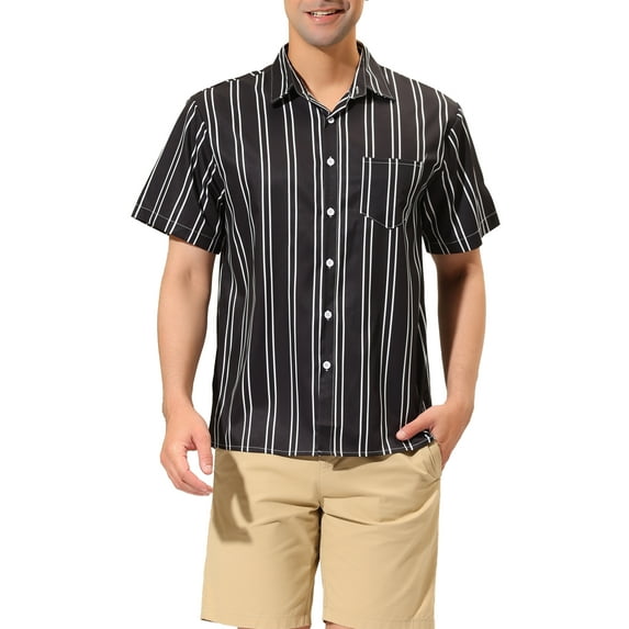 MODA NOVA Big & Tall Men's Summer Striped Shirts Short Sleeves Button Down Beach Shirt