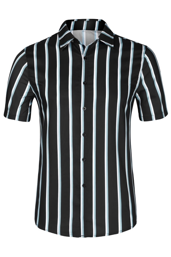Big & Tall Men's Summer Striped Shirts Short Sleeves Button Down Beach Shirt