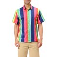 thumbnail image 1 of MODA NOVA Big & Tall Men's Summer Vertical Stripe Print Button Down Shirt Multicolor Pink XLT, 1 of 6