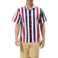 thumbnail image 1 of MODA NOVA Big & Tall Men's Summer Vertical Stripe Print Button Down Shirt White Blue Black LT, 1 of 6