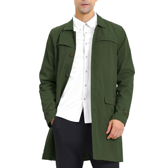 MODA NOVA Big & Tall Men's Trench Coat Single Breasted Jacket Overcoat Green LT