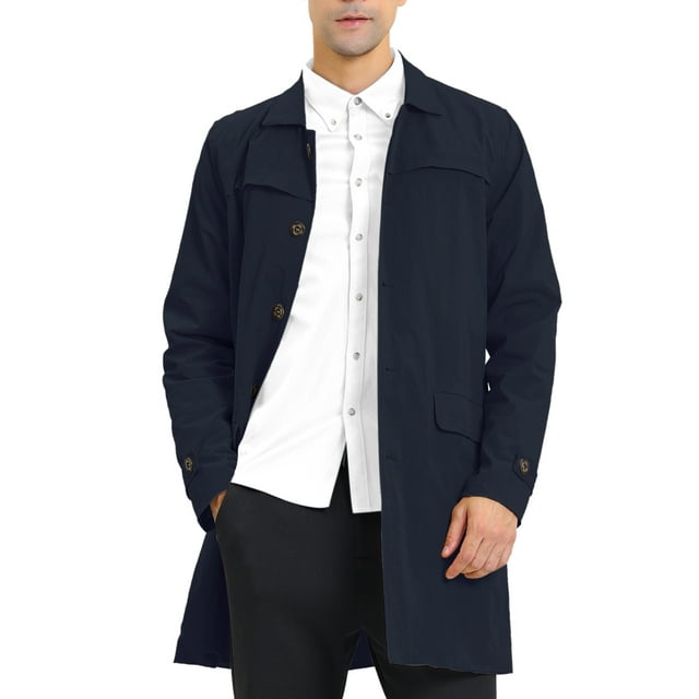 MODA NOVA Big & Tall Men's Trench Coat Single Breasted Jacket Overcoat Navy Blue XLT
