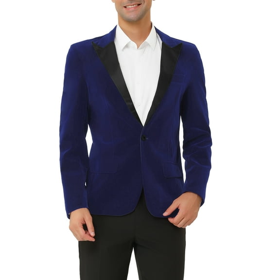 MODA NOVA Big & Tall Men's Velvet Blazer Slim Fit Wedding Party Suit Jacket Blue L