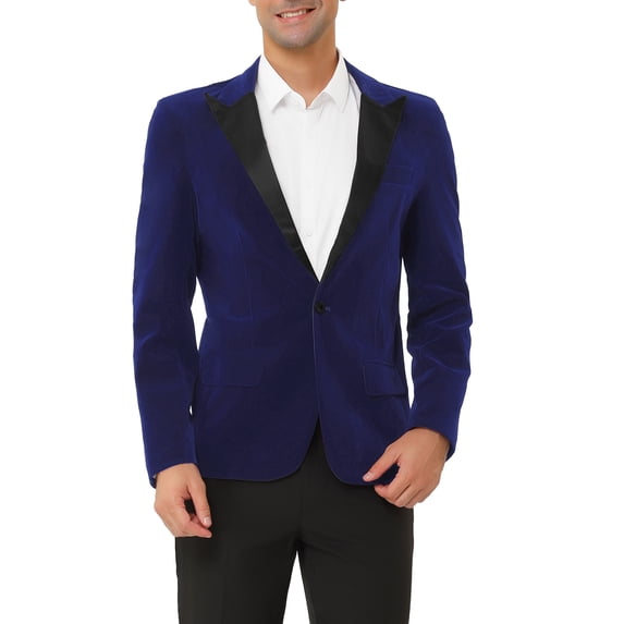 MODA NOVA Big & Tall Men's Velvet Blazer Slim Fit Wedding Party Suit Jacket Blue S