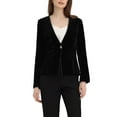 thumbnail image 1 of MODA NOVA Blazaer for Juniors Long Sleeve Office Collarless 1 Button Velvet Blazer Black XS, 1 of 5