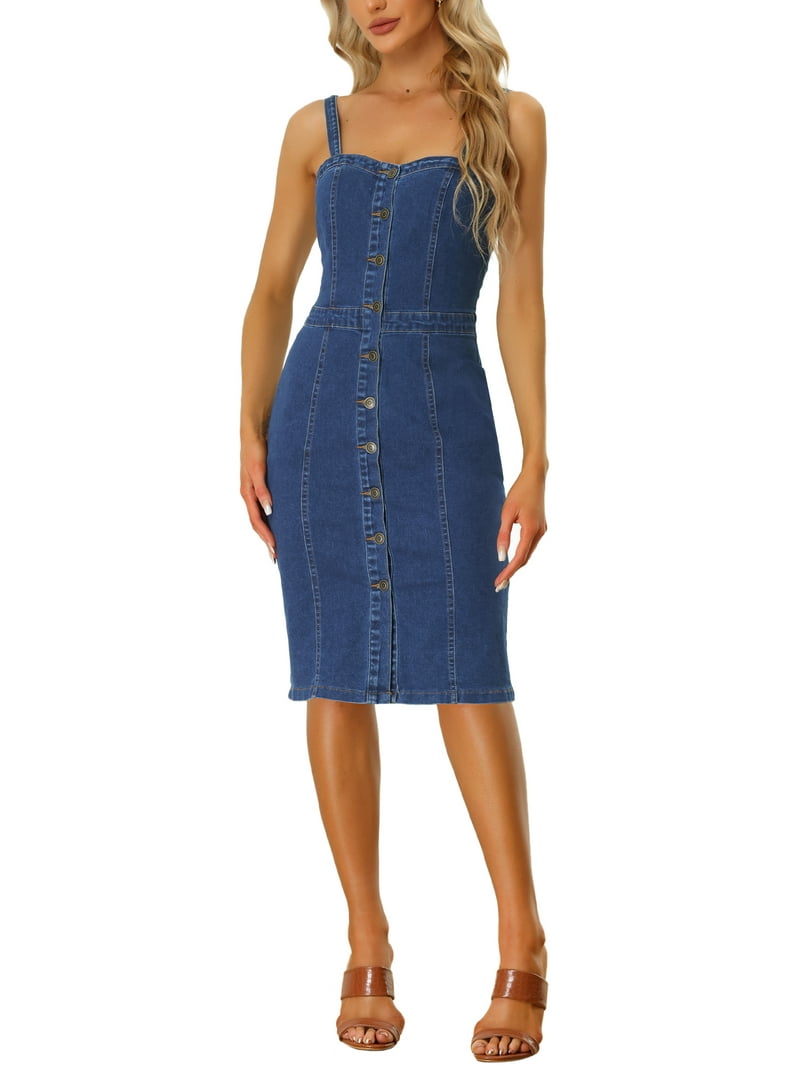 MODA NOVA Button Down Denim Dress for Juniors Sleeveless