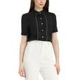 thumbnail image 1 of MODA NOVA Button Down Shirt for Juniors Collared Contrast Trim Puff Short Sleeve Blouse, 1 of 5