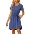 thumbnail image 1 of INSPIRE CHIC Casual Dress for Women's Drawstring Waist Summer Above the Knee Chambray Dress Blue XL, 1 of 5
