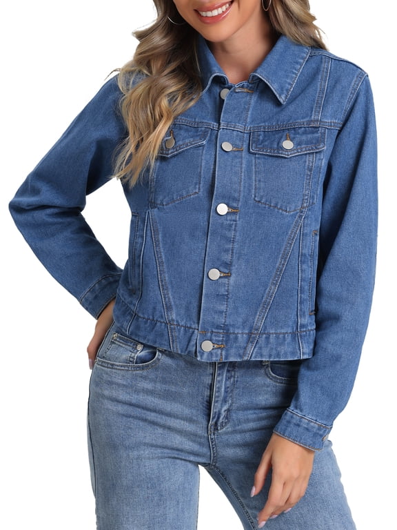 Denim Jacket for Juniors Vintage Casual Collar Long Sleeve Button Down Jean Denim Jacket XL Blue